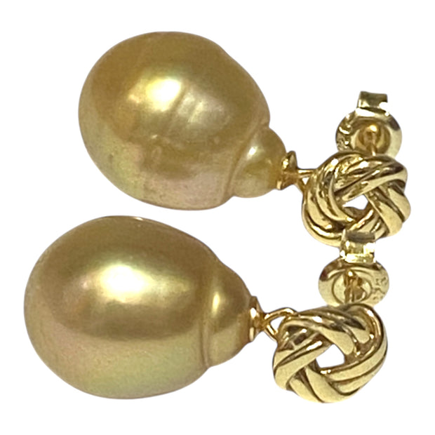 Drop 11.7 x 15.5mm Deep Gold Philippines South Sea Pearl Earrings