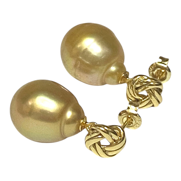 Drop 11.7 x 15.5mm Deep Gold Philippines South Sea Pearl Earrings