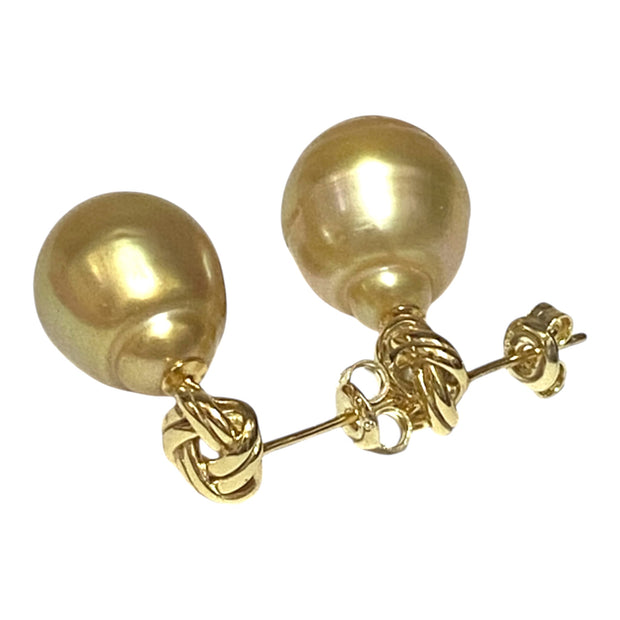 Drop 11.7 x 15.5mm Deep Gold Philippines South Sea Pearl Earrings