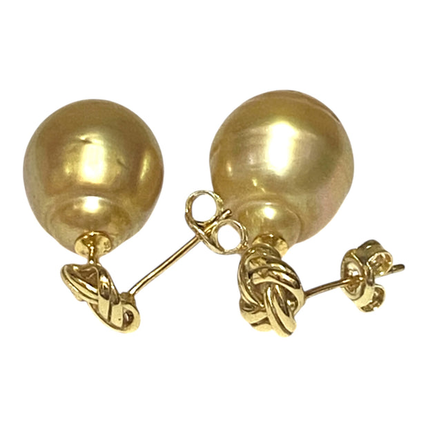 Drop 11.7 x 15.5mm Deep Gold Philippines South Sea Pearl Earrings