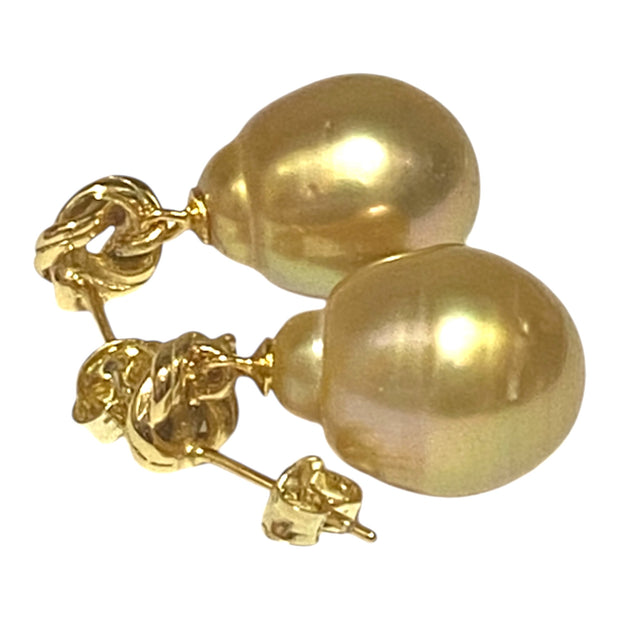 Drop 11.7 x 15.5mm Deep Gold Philippines South Sea Pearl Earrings