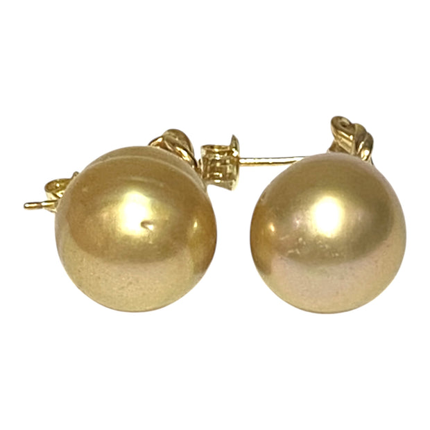 Drop 11.7 x 15.5mm Deep Gold Philippines South Sea Pearl Earrings