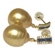 Huge 12.5 x 14.5m Rich Gold Philippines South Sea Pearl Dangle Earrings
