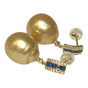 Huge 12.5 x 14.5m Rich Gold Philippines South Sea Pearl Dangle Earrings