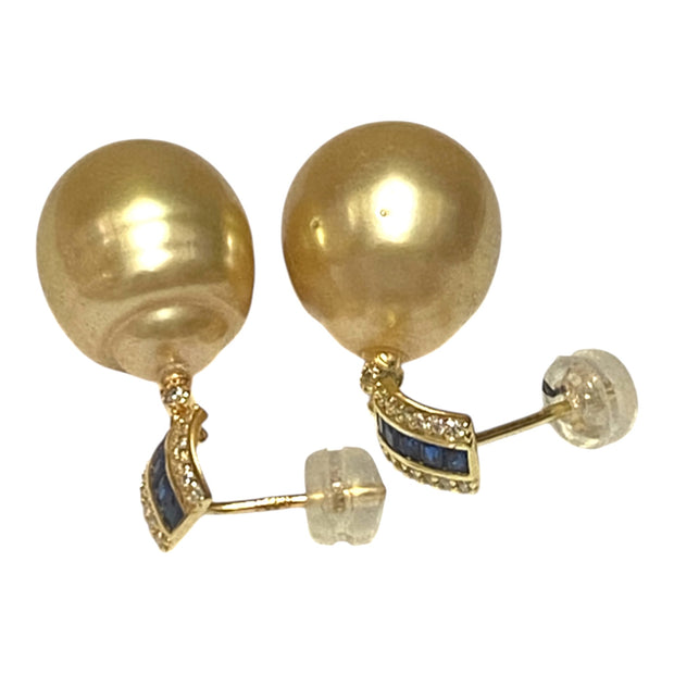Huge 12.5 x 14.5m Rich Gold Philippines South Sea Pearl Dangle Earrings
