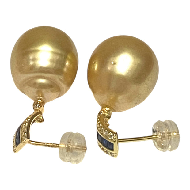 Huge 12.5 x 14.5m Rich Gold Philippines South Sea Pearl Dangle Earrings