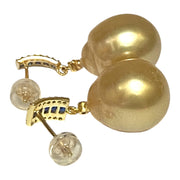 Huge 12.5 x 14.5m Rich Gold Philippines South Sea Pearl Dangle Earrings