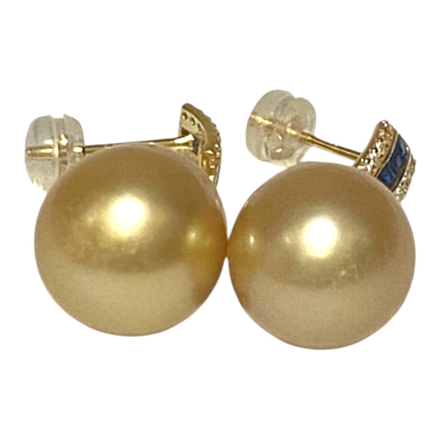 Huge 12.5 x 14.5m Rich Gold Philippines South Sea Pearl Dangle Earrings