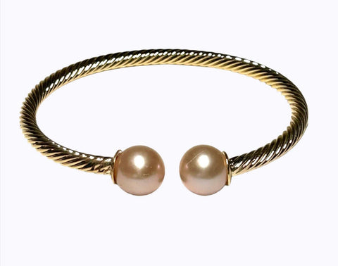 Double Pearls Twist Gold Edison Peach Pink 11mm Round Pearl BangleGorgeous Double Pearls / Twist Style Gold Plated Bangle / Edison Natural Peach Pink Gold 2 x 11mm Round Cultured Pearl 8 - 8.5" Bangle / Best For GiftPEARL INFORMATIBraceletsFine JewelryThe Fine Pearls JewelryDouble Pearls Twist Gold Edison Peach Pink 11mm Round Pearl Bangle