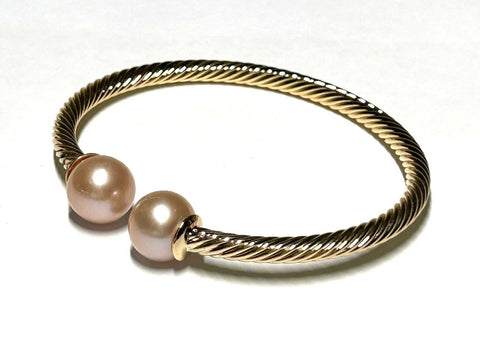 Double Pearls Twist Gold Edison Peach Pink 11mm Round Pearl BangleGorgeous Double Pearls / Twist Style Gold Plated Bangle / Edison Natural Peach Pink Gold 2 x 11mm Round Cultured Pearl 8 - 8.5" Bangle / Best For GiftPEARL INFORMATIBraceletsFine JewelryThe Fine Pearls JewelryDouble Pearls Twist Gold Edison Peach Pink 11mm Round Pearl Bangle