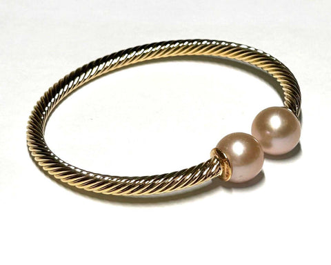 Double Pearls Twist Gold Edison Peach Pink 11mm Round Pearl BangleGorgeous Double Pearls / Twist Style Gold Plated Bangle / Edison Natural Peach Pink Gold 2 x 11mm Round Cultured Pearl 8 - 8.5" Bangle / Best For GiftPEARL INFORMATIBraceletsFine JewelryThe Fine Pearls JewelryDouble Pearls Twist Gold Edison Peach Pink 11mm Round Pearl Bangle