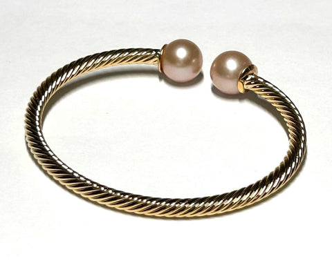 Double Pearls Twist Gold Edison Peach Pink 11mm Round Pearl BangleGorgeous Double Pearls / Twist Style Gold Plated Bangle / Edison Natural Peach Pink Gold 2 x 11mm Round Cultured Pearl 8 - 8.5" Bangle / Best For GiftPEARL INFORMATIBraceletsFine JewelryThe Fine Pearls JewelryDouble Pearls Twist Gold Edison Peach Pink 11mm Round Pearl Bangle