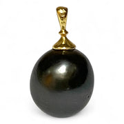 Oval 12.6 x 14.2mm Tahitian Sea Peacock Black-Green Pearl Pendant