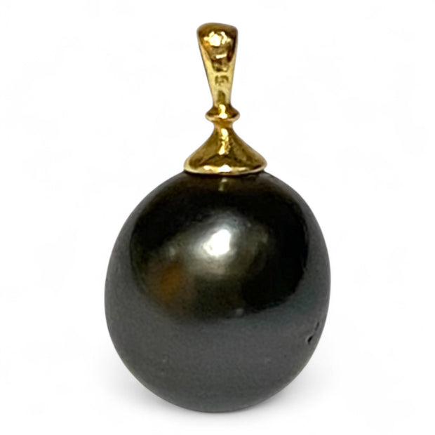 Oval 12.6 x 14.2mm Tahitian Sea Peacock Black-Green Pearl Pendant