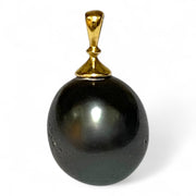 Oval 12.6 x 14.2mm Tahitian Sea Peacock Black-Green Pearl Pendant