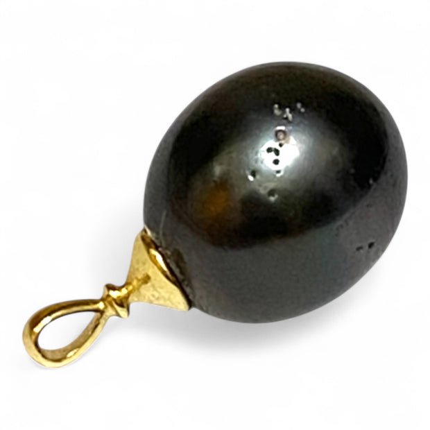 Oval 12.6 x 14.2mm Tahitian Sea Peacock Black-Green Pearl Pendant