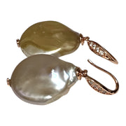 Baroque 17 x 21mm Lavender Rainbow Green Jumbo Pearl Dangle Earrings