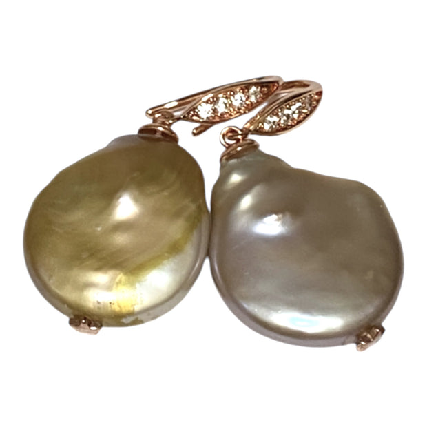 Baroque 17 x 21mm Lavender Rainbow Green Jumbo Pearl Dangle Earrings