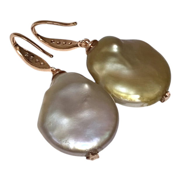 Baroque 17 x 21mm Lavender Rainbow Green Jumbo Pearl Dangle Earrings
