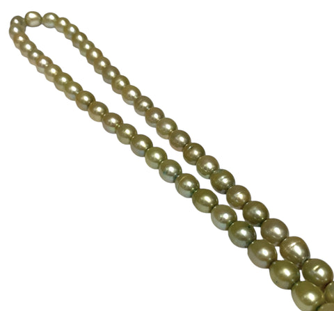 Smooth Oval 7 x 8.5mm Champagne Green Cultured FW Pearl 16" Strand