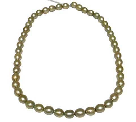 Smooth Oval 7 x 8.5mm Champagne Green Cultured FW Pearl 16" Strand