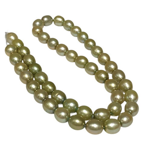 Smooth Oval 7 x 8.5mm Champagne Green Cultured FW Pearl 16" Strand