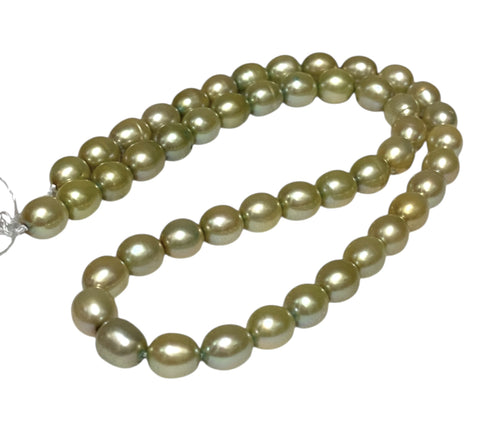 Smooth Oval 7 x 8.5mm Champagne Green Cultured FW Pearl 16" Strand