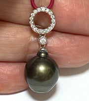 Oval Drop 12 x 14mm Tahitian Sea Peacock Black Green Pearl Pendant