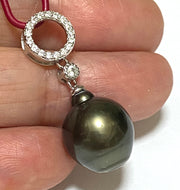 Oval Drop 12 x 14mm Tahitian Sea Peacock Black Green Pearl Pendant