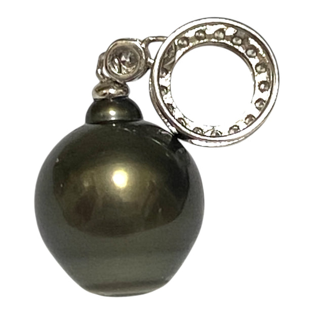 Oval Drop 12 x 14mm Tahitian Sea Peacock Black Green Pearl Pendant