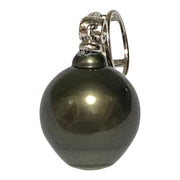 Oval Drop 12 x 14mm Tahitian Sea Peacock Black Green Pearl Pendant