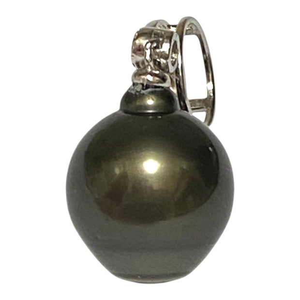 Oval Drop 12 x 14mm Tahitian Sea Peacock Black Green Pearl Pendant
