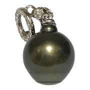 Oval Drop 12 x 14mm Tahitian Sea Peacock Black Green Pearl Pendant