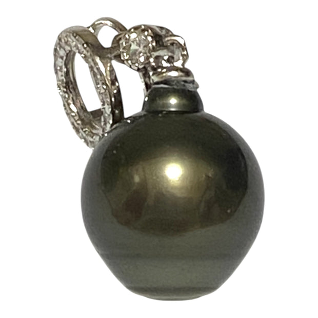 Oval Drop 12 x 14mm Tahitian Sea Peacock Black Green Pearl Pendant