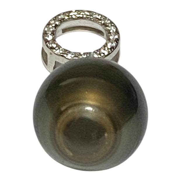 Oval Drop 12 x 14mm Tahitian Sea Peacock Black Green Pearl Pendant