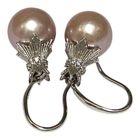 Elegant 10 - 10.5mm Purple Peach Pink Edison Pearl Dangle Earrings