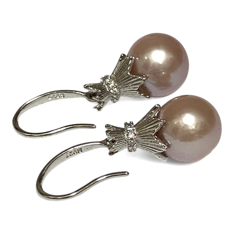 Elegant 10 - 10.5mm Purple Peach Pink Edison Pearl Dangle Earrings