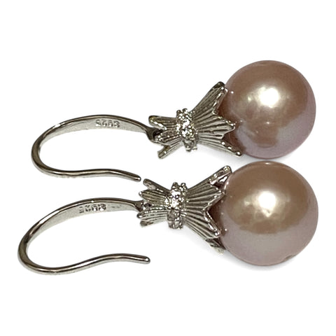 Elegant 10 - 10.5mm Purple Peach Pink Edison Pearl Dangle Earrings