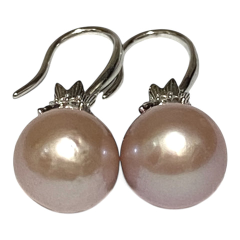 Elegant 10 - 10.5mm Purple Peach Pink Edison Pearl Dangle Earrings