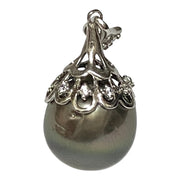 Oval 11.5 x 13mm Tahitian Sea Peacock Black Green Pearl Pendant