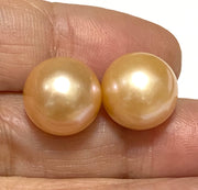 Exquisite 11.8mm Peach Gold Pink Edison Cultured Pearl Stud Earrings