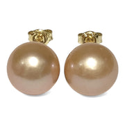 Exquisite 11.8mm Peach Gold Pink Edison Cultured Pearl Stud Earrings