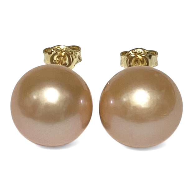 Exquisite 11.8mm Peach Gold Pink Edison Cultured Pearl Stud Earrings