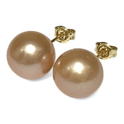 Exquisite 11.8mm Peach Gold Pink Edison Cultured Pearl Stud Earrings