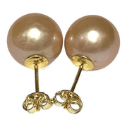 Exquisite 11.8mm Peach Gold Pink Edison Cultured Pearl Stud Earrings