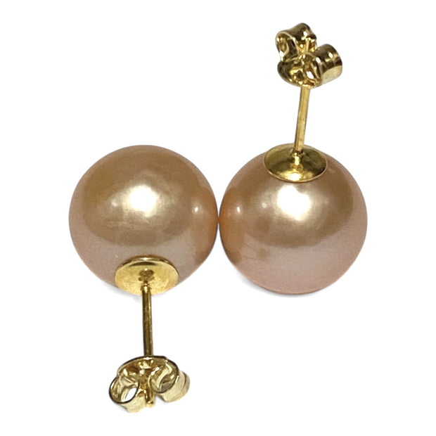 Exquisite 11.8mm Peach Gold Pink Edison Cultured Pearl Stud Earrings