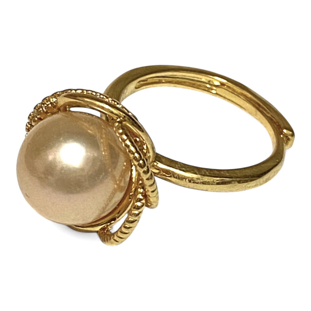 Round 9.5 - 10mm Peach Gold Pink Edison Cultured Pearl Ring Size 6-7