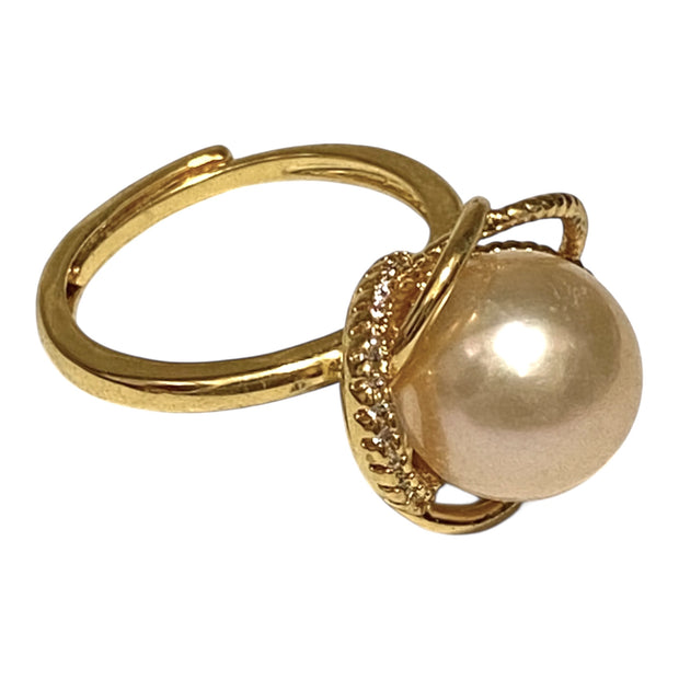 Round 9.5 - 10mm Peach Gold Pink Edison Cultured Pearl Ring Size 6-7