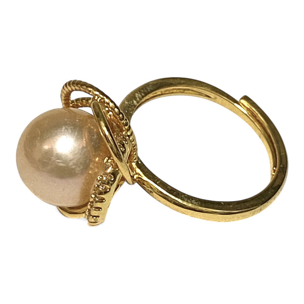 Round 9.5 - 10mm Peach Gold Pink Edison Cultured Pearl Ring Size 6-7
