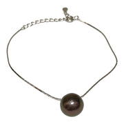 Edison 925 Sterling Silver 10mm Purple Black Round Pearl 7.5" Bracelet